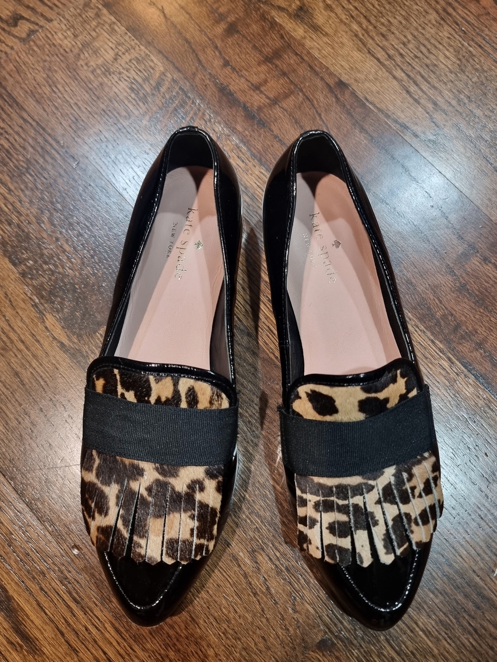 Kate Spade Leopard Print Fringe Loafers - Black & Tan